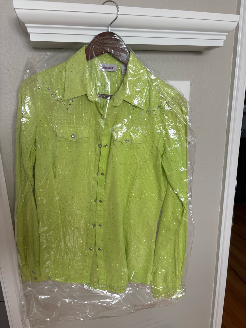 Wrangler Lime Green Rhinestone Western Button-Down Shirt